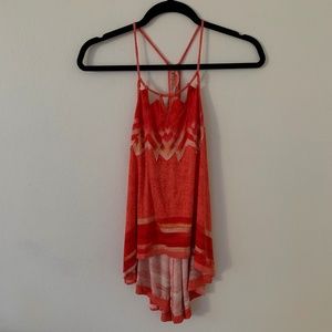 S Free People Red/Pink Flowy Boho Hi Low Tank Top